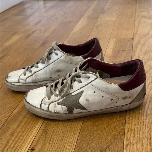 Golden Goose Cream and Burgundy Star Sneakers - Picture 5 of 12
